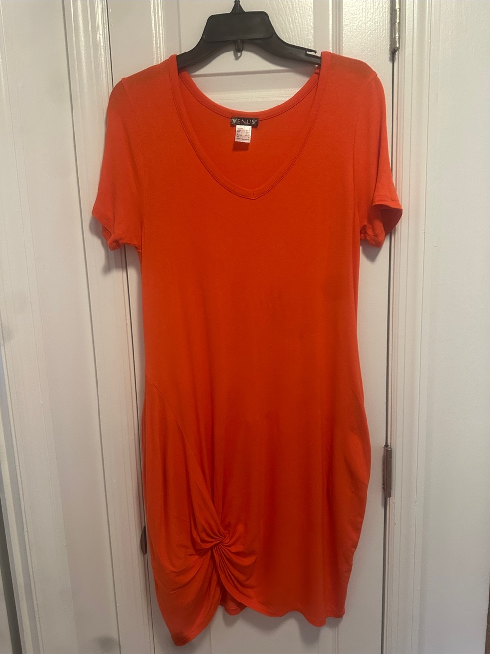VENUS Orange Short Sleeve Knot-Hem dress